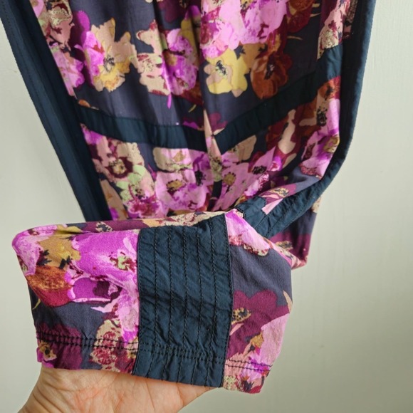 Lilka‎ Anthropologie Huntington Beach Floral Pants S Purple Navy Elastic Waist - Picture 5 of 9
